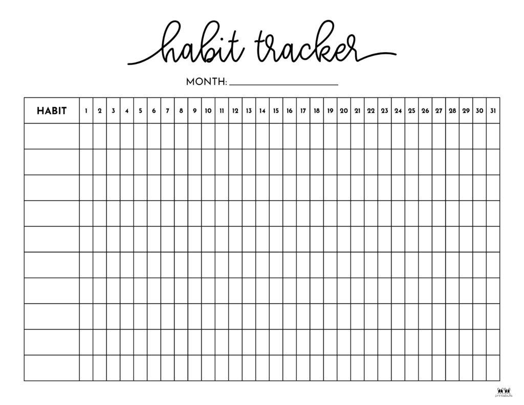 Blank habit tracker chart with days of the month, ready for filling in habits and tracking progress.